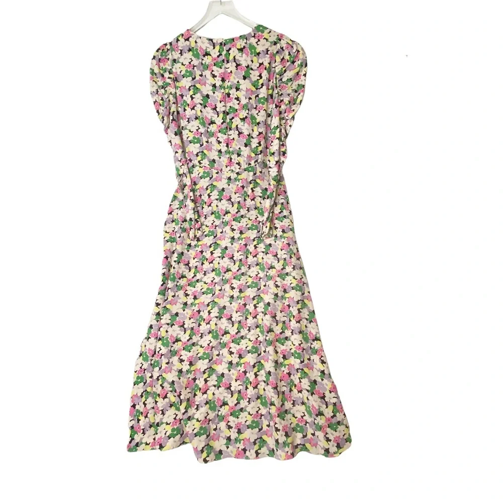H&M Conscious Floral Print Lyocell-blend Ruched long sleeves Midi Sundress Large - Picture 12 of 15